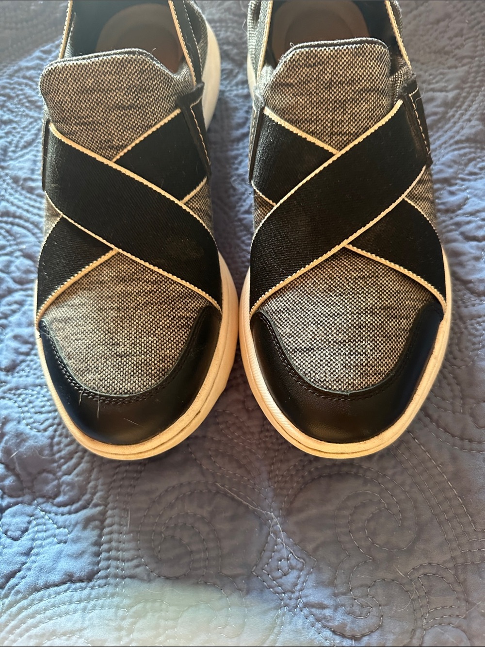 Clarks Black and Gray Slip-On Crisscross Sneakers